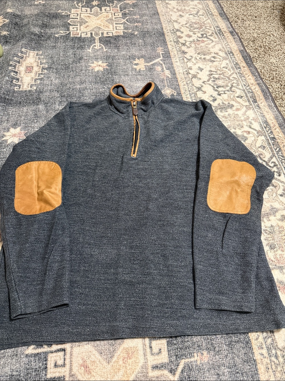 Orvis Charcoal Quarter-Zip Sweater with Tan Elbow Patches
